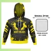 Custom full sublimation printed 220gsm ultra light hoodie with kangaroo pocket for unisex and kids laid flat, showcasing vibrant design on fleece-lined fabric with attached hood, drawcords, and front pocket