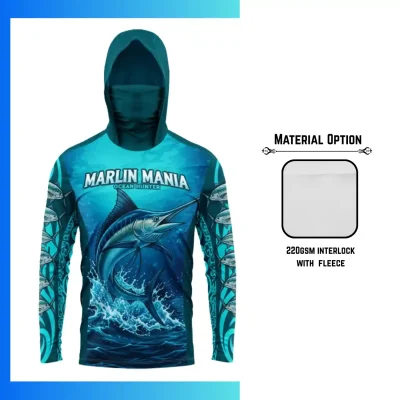 Custom Full Sublimation Lightweight Hoodie with Integrated Gaiter & Kangaroo Pocket – 220G Fleece-Lined Performance Hoodie