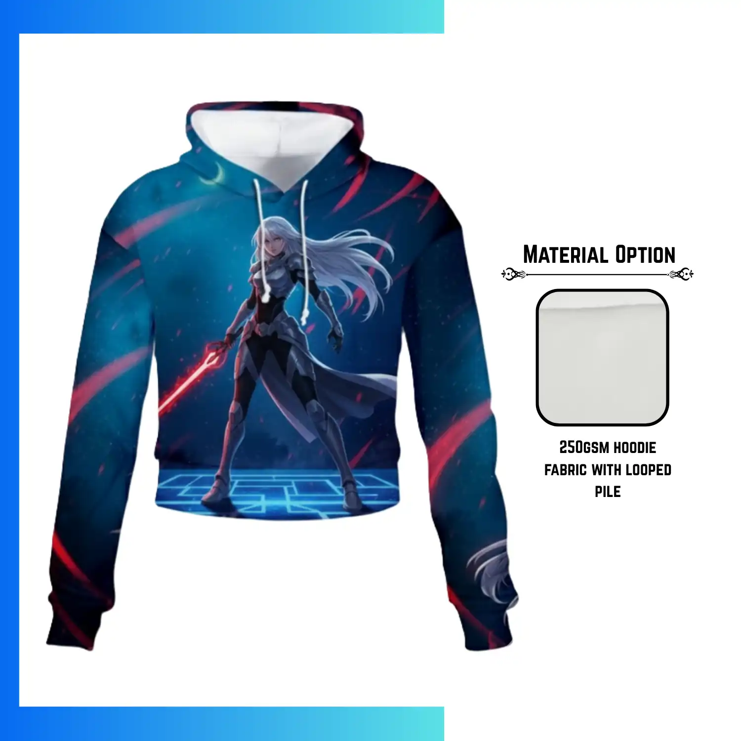 Custom Full Sublimation Lightweight Cropped Hoodie – 250G Streetwear Boxy Fit Pullover Hoodie