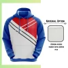 Custom full sublimation printed 250gsm lightweight hoodie with kangaroo pocket for men, women and kids laid flat, showcasing vibrant design on looped pile fabric with attached hood and spacious front pocket