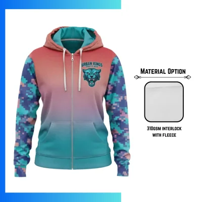 Custom Full Sublimation 310G Fleece-Lined Full-Zip Hoodie with Kangaroo Pocket β Heavyweight Winter Team Hoodie