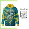 Custom full sublimation printed 280g polyester twill full-zip hoodie with kangaroo pocket for unisex and kids laid flat, showcasing vibrant design on structured fabric with full front zipper, attached hood, and front pocket.