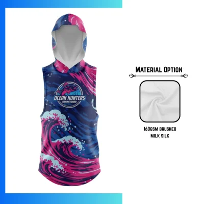 Custom Full Sublimation Sleeveless Hooded T-Shirt with 160GSM Brushed Milk Silk