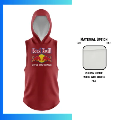 Custom Full Sublimation 250G Lightweight Sleeveless Hooded T-Shirt β Looped Pile Hoodie Tank with Kangaroo Pocket