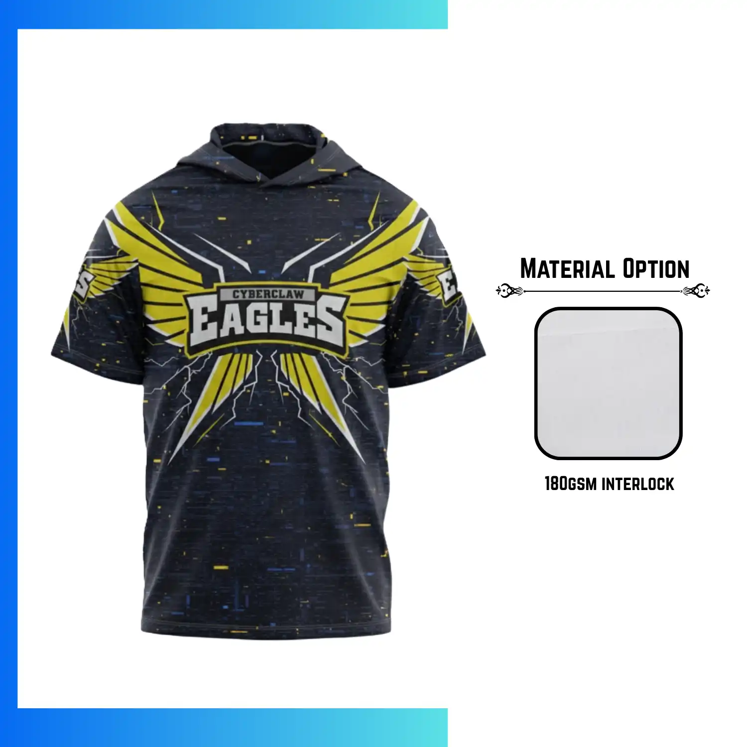 Custom 180GSM Interlock Sublimation Short Sleeve Hooded T-Shirt – Premium Performance Hoodie Tee
