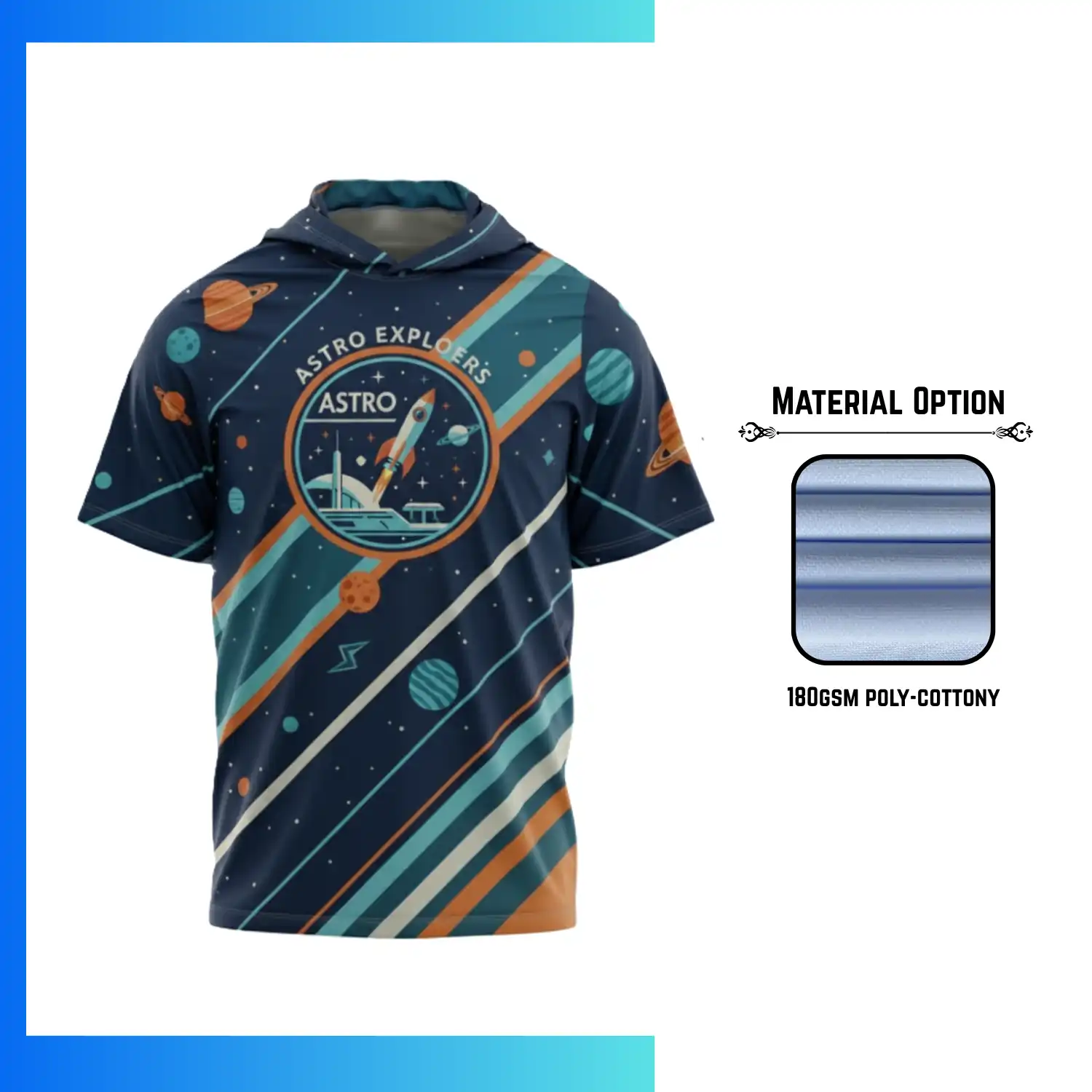 Custom Full Sublimation 180G Cotton-Feel Short Sleeve Hooded T-Shirt – Soft Performance Hoodie Tee