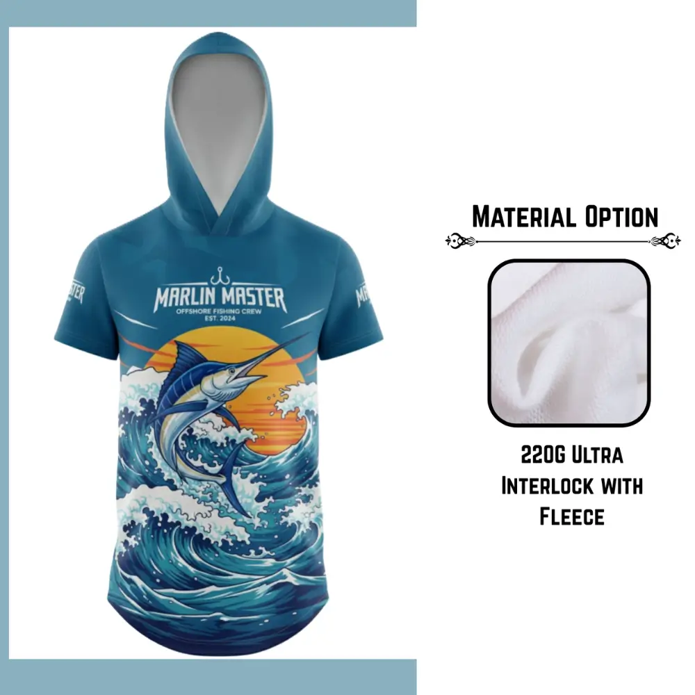 Custom full sublimation printed 220gsm ultra light short sleeve hoodie for unisex and kids laid flat, showcasing vibrant design on fleece-lined fabric with kangaroo pocket and hood