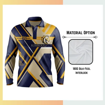 Custom sublimation long sleeve sport polo shirt in 180gsm milk silk fabric with vibrant all-over geometric pattern