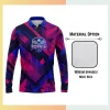 Custom full sublimation long sleeve polo in 180gsm 2-way stretch milk silk fabric with vibrant all-over geometric pattern