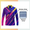 Custom full sublimation long sleeve polo in 180gsm 2-way stretch milk silk fabric with vibrant all-over geometric pattern