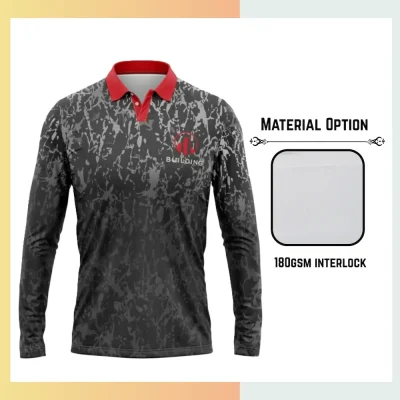 Custom full sublimation long sleeve polo in 180gsm interlock fabric with vibrant all-over geometric pattern