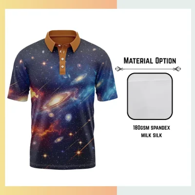 Custom full sublimation short sleeve polo for men women and kids on 180gsm 92 poly 8 spandex 2-way stretch milk silk fabric with vibrant all-over geometric pattern