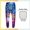 Custom full sublimation printed 310gsm fleece-lined sweatpants for unisex and kids laid flat, showcasing vibrant design on heavyweight fabric with elastic waistband, drawcord, and side pockets.