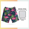 Custom full sublimation printed women's 135gsm 4-way stretch board shorts laid flat, showcasing vibrant design on lightweight performance fabric with elastic waistband, drawcord, and side pockets