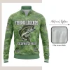 Custom full sublimation printed pinhole fabric quarter zip pullover for men, women and kids laid flat, showcasing vibrant design with quarter-zip front