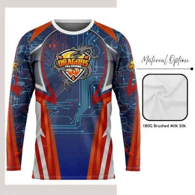 Custom full sublimation printed 160gsm brushed milk silk long sleeve t-shirt for unisex laid flat, showcasing vibrant design on soft fabric with crew neck.