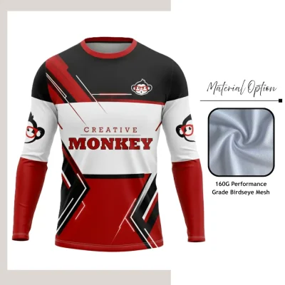 Custom full sublimation printed 160gsm mesh long sleeve t-shirt for unisex laid flat, showcasing vibrant design on breathable fabric with crew neck