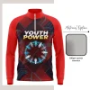 Custom full sublimation printed stretch interlock quarter zip sweatshirt laid flat, showcasing vibrant all-over design with contrast zipper Image Caption: Front flat view of the Unisex & Women's Quarter Zip Sweatshirt with 280G stretch interlock fabric.