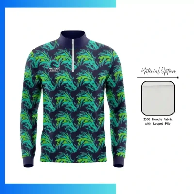 Custom 250G Looped Terry Half Zip Sweatshirt β Lightweight Sublimation Team Pullover