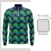 Custom full sublimation printed looped terry half zip sweatshirt laid flat, showcasing vibrant all-over design with contrast zipper