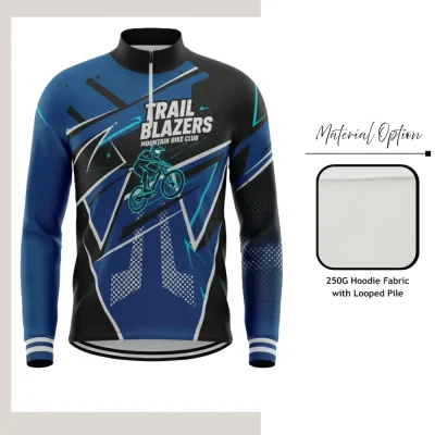 Custom full sublimation printed looped terry quarter zip sweatshirt laid flat, showcasing vibrant all-over design with contrast zipper