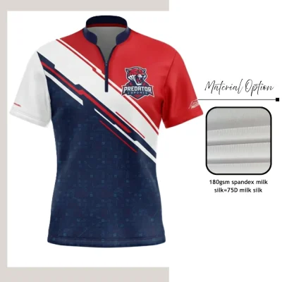 Custom full sublimation printed milk silk quarter-zip high neck pullover laid flat, showcasing vibrant all-over design with contrast zipper.