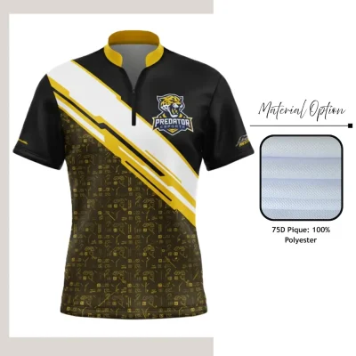 Custom full sublimation printed pique quarter-zip high neck pullover laid flat, showcasing vibrant all-over design with textured fabric.