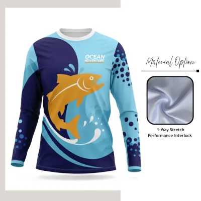 Custom full sublimation printed long sleeve t-shirt laid flat, showcasing vibrant all-over design