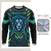 Custom full sublimation printed long sleeve t-shirt in breathable short hole mesh fabric laid flat, showcasing vibrant all-over design.