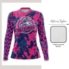 Custom full sublimation printed long sleeve t-shirt in UPF50+ stretch sun protection fabric laid flat, showcasing vibrant all-over design.