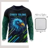 Custom full sublimation printed long sleeve t-shirt in soft milk silk stretch fabric laid flat, showcasing vibrant all-over design