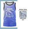 Custom full sublimation printed 150gsm jacquard mesh tank top for men, women and kids laid flat, showcasing vibrant design on textured woven fabric
