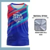Custom full sublimation printed 150gsm short hole mesh tank top for men, women and kids laid flat, showcasing vibrant design on technical mesh fabric.