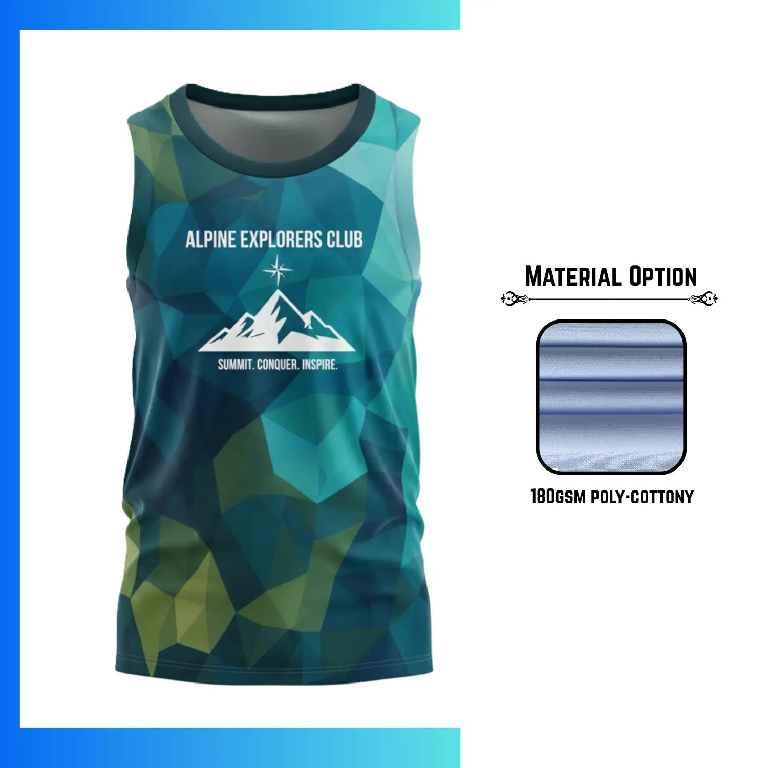 Cotton-Feel Sublimation Sleeveless T-Shirt – Custom 180GSM Poly-Cottony Performance Tank Top