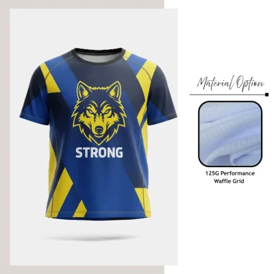 Custom full sublimation unisex waffle grid short sleeve t-shirt in pro series laid flat