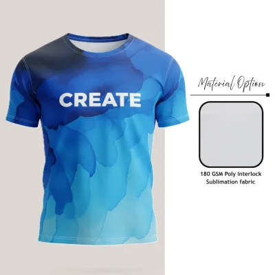 Custom full sublimation unisex 180gsm interlock short sleeve t-shirt in pro series laid flat