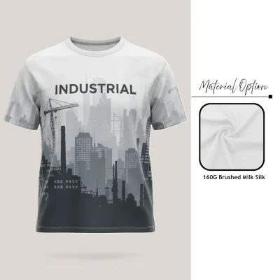 Custom full sublimation printed unisex short sleeve t-shirt laid flat, showcasing vibrant all-over design on soft brushed milk silk fabric