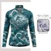 Custom full sublimation printed long sleeve quarter zip fishing jersey for unisex and kids laid flat, showcasing vibrant design on Ice Silk fabric.