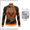 Custom full sublimation printed mesh long sleeve fishing jersey for unisex and kids laid flat, showcasing vibrant design on breathable UPF 30+ fabric