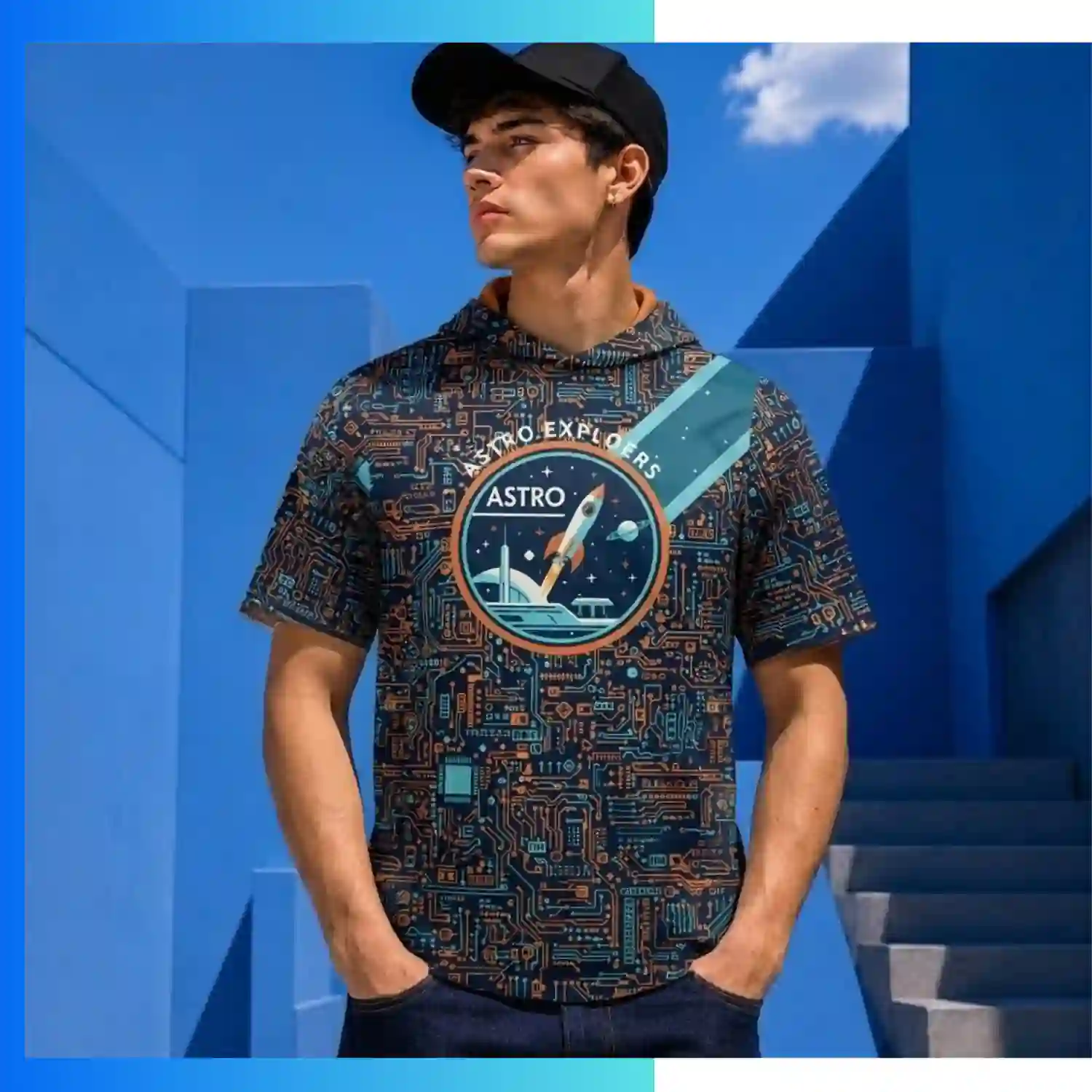 Custom Sublimation 250G Short Sleeve Hoodie with Kangaroo Pocket - Image 3