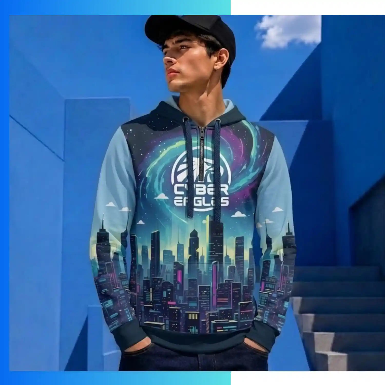 Custom Full Sublimation 280G Half-Zip Hoodie – Unisex & Kids Performance Pullover - Image 3