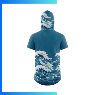 Alternative view of Custom Full Sublimation 220G Ultra Light Short Sleeve Hoodie with Kangaroo Pocket – Fleece-Lined Performance Hoodie Tee