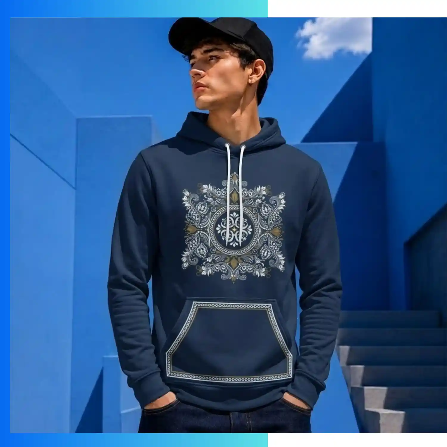 Custom Full Sublimation 250G Lightweight Hoodie with Integrated Gaiter & Kangaroo Pocket – Unisex & Kids - Image 3