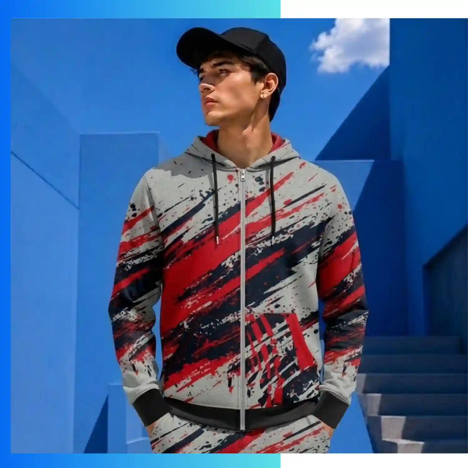 Custom 250G Lightweight Full Sublimation Full-Zip Hoodie with Kangaroo Pocket – Unisex & Kids - Image 3