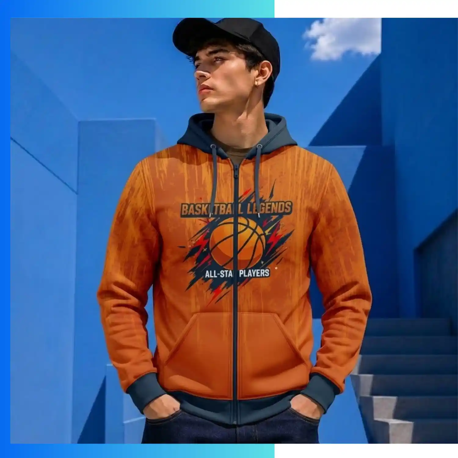 Custom 280G Heavyweight Full Sublimation Full-Zip Hoodie with Kangaroo Pocket – Unisex & Kids - Image 3