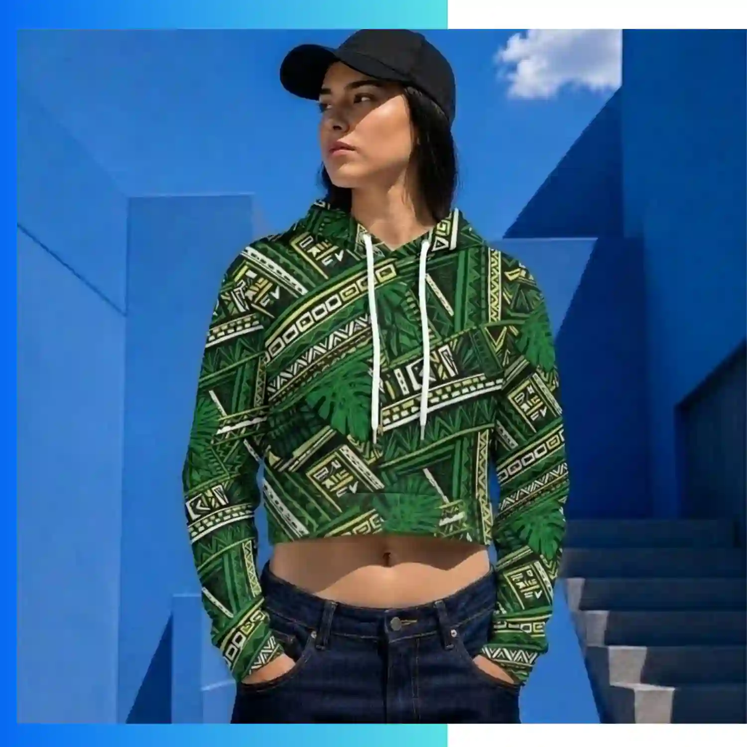 Custom Full Sublimation 310G Fleece-Lined Cropped Hoodie – Heavyweight Streetwear Hoodie - Image 3
