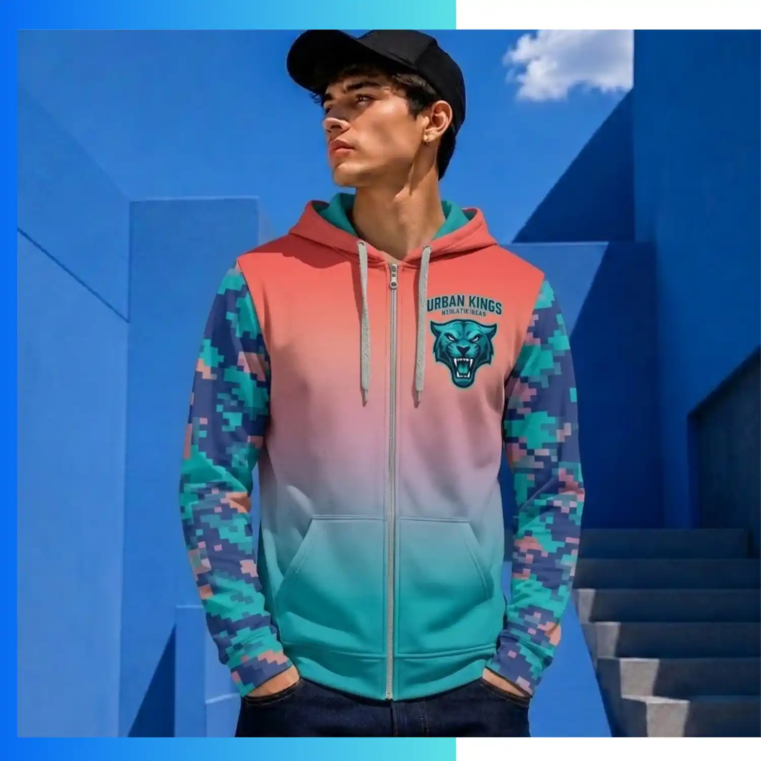 Custom Full Sublimation 310G Fleece-Lined Full-Zip Hoodie with Kangaroo Pocket – Heavyweight Winter Team Hoodie - Image 3