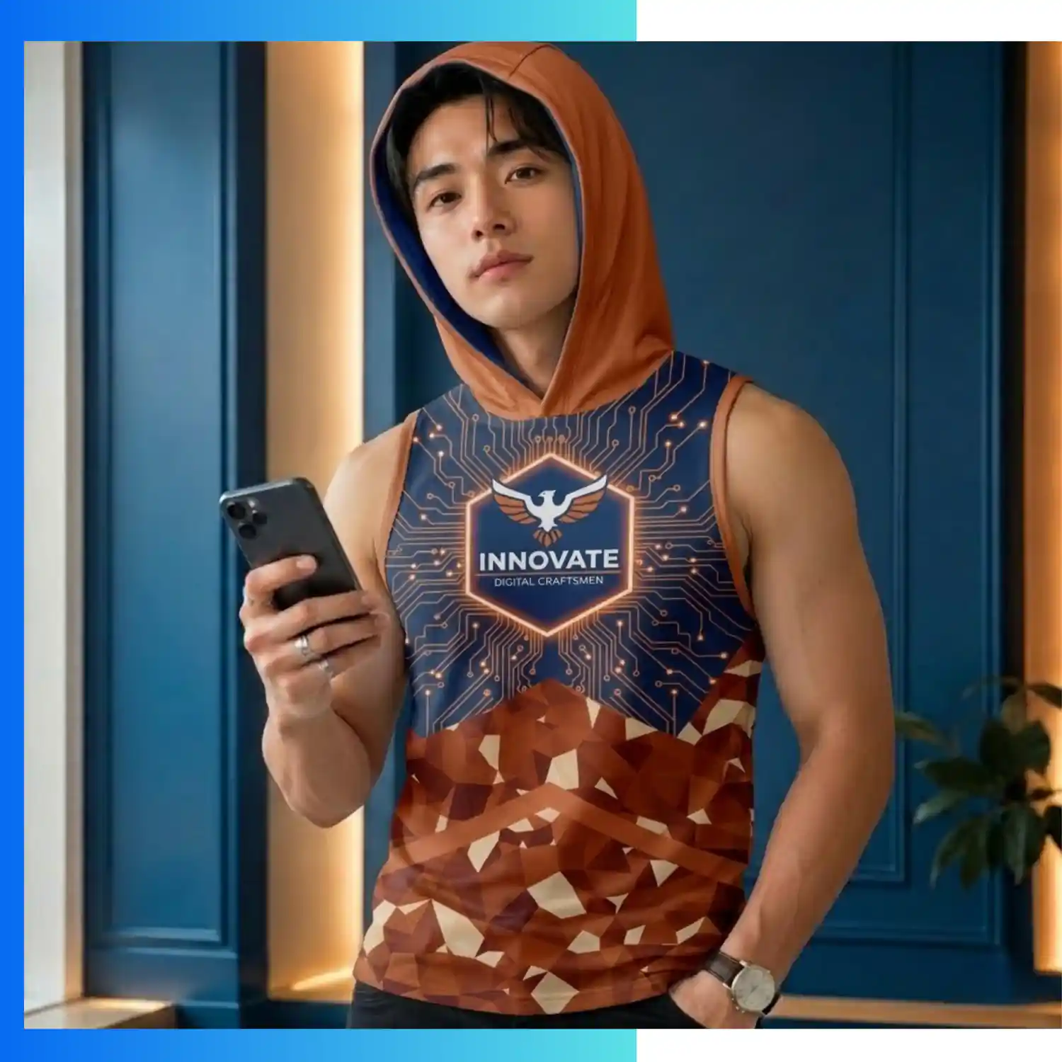 Custom Full Sublimation 220G Ultra Light Sleeveless Hoodie | Fleece-Lined Lightweight Comfort - Image 3