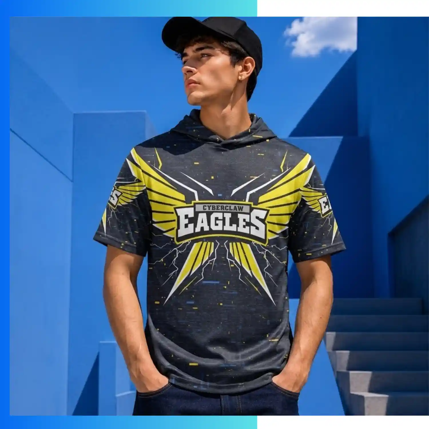 Custom 180GSM Interlock Sublimation Short Sleeve Hooded T-Shirt – Premium Performance Hoodie Tee - Image 3