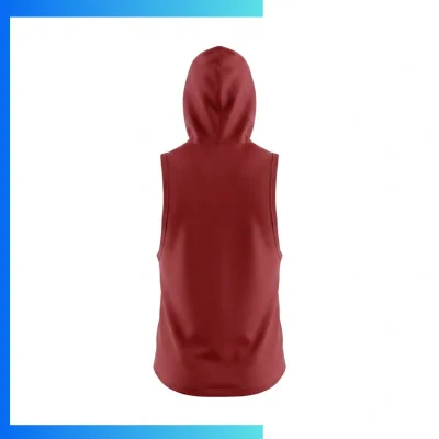 Alternative view of Custom Full Sublimation 250G Lightweight Sleeveless Hooded T-Shirt – Looped Pile Hoodie Tank with Kangaroo Pocket